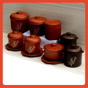Purple Clay Double-Lid Water-Separating Bird's Nest Stew Pot Ceramic Health-Preserving Baked Pear Clay Pot Stew Pot Shaxian Snack Steaming Stew Pot with Lid