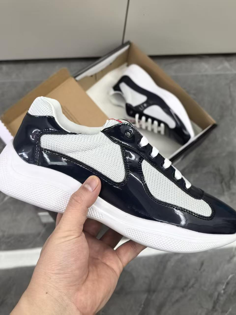New Large Size 48 Foreign Trade Shoes from P Brand, America's Cup Trendy Versatile Casual Shoes in Silver Patent Leather
