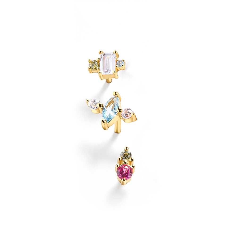 12g Weight Artificial Gemstones Inlay Material Ear Studs Classification 1 Set 925 Sterling Silver Artificial Gemstones Geometric Ear Studs