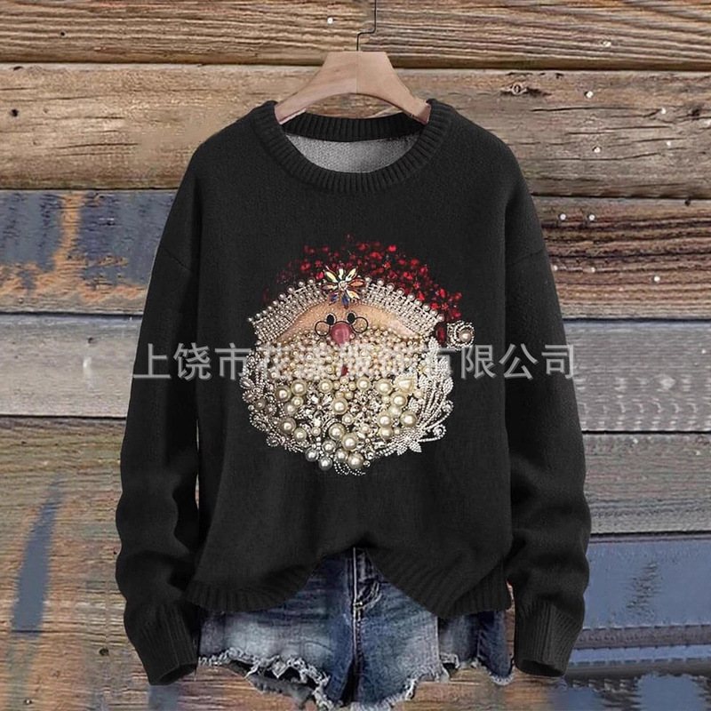 Cross-Border Women's Pullover Christmas Sweatshirt Sportswear Holiday Casual Round Neck Long Sleeve