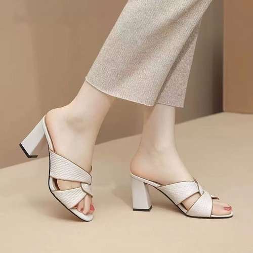 Elegant High Heel Fish Mouth Slip-On Mother Shoes Korean Style Casual Outerwear Roman Women's Slipper