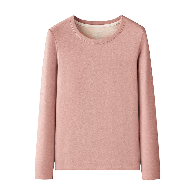[Con lana] Nueva camisa de fondo de terciopelo de seda de otoño e invierno para mujer transfronteriza, cuello redondo, abrigo grueso en stock