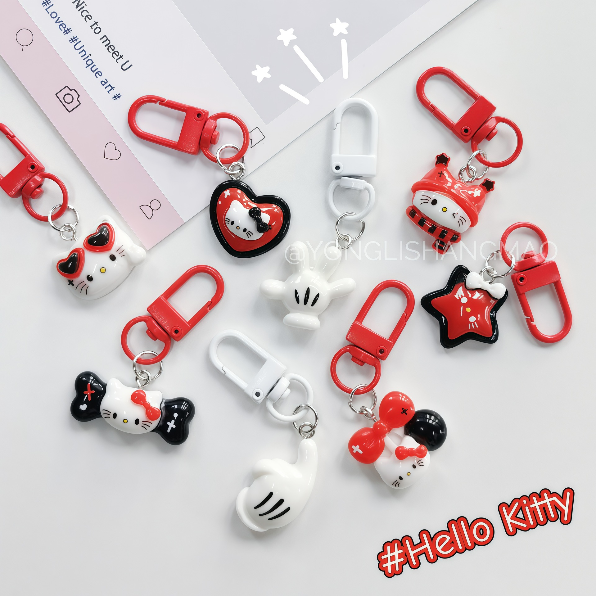 卡通可爱墨镜KT猫钥匙扣挂件爱心小猫包包书包挂饰闺蜜礼物小礼品