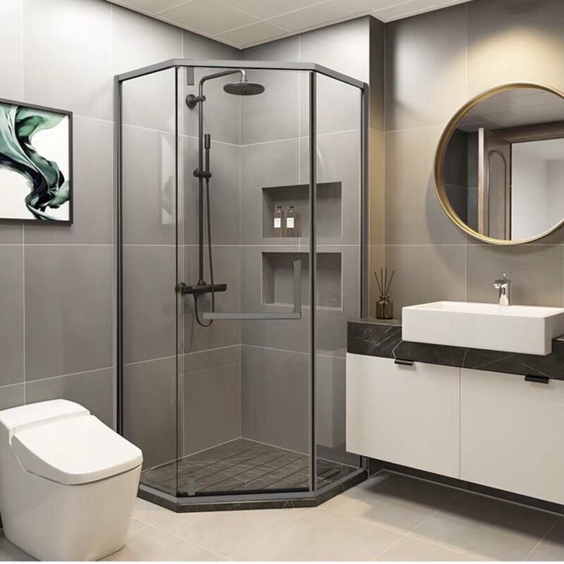 Extremely narrow diamond shower room wet and dry separation glass door partition bathroom whole bathroom suitable for Changhong glass