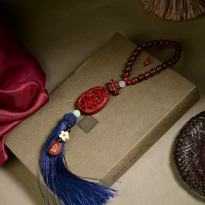 Live Supply Cinnabar Happy News Car hanging - safe-car-hanging-rosewood-beads-single-blue-tassel-style-low-content