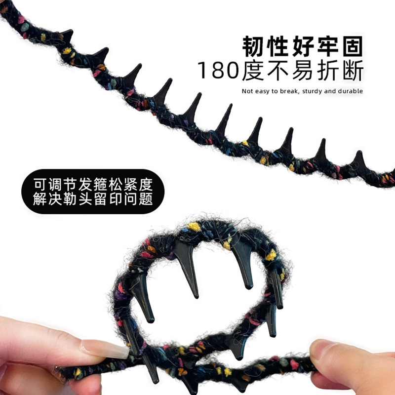 Otoño y invierno colorido lana temperamento ondulado alto cráneo craneal arnés de cabello 2024 nuevo arnés de cabeza delgada lavado de la cara presión cabello tarjeta de cabello toque