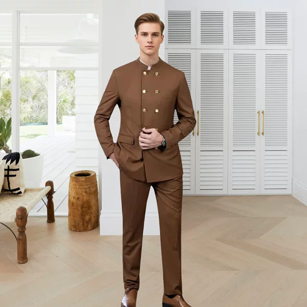 2026 New Model Aliexpress Foreign Trade Amazon Cross-Border Zhongshan-Style Suit Double-Breasted Men's Casual Two-Piece Set