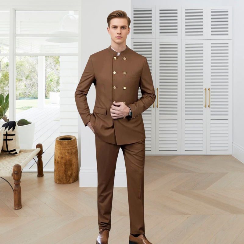 2026 New Model Aliexpress Foreign Trade Amazon Cross-Border Zhongshan-Style Suit Double-Breasted Men's Casual Two-Piece Set