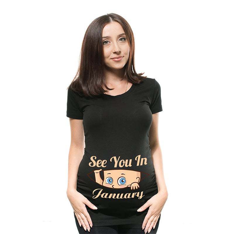 Foreign Trade 2026 New Maternity Wear for January to December, Printed Black Short-Sleeve T-Shirt Women's Top, Plus Size