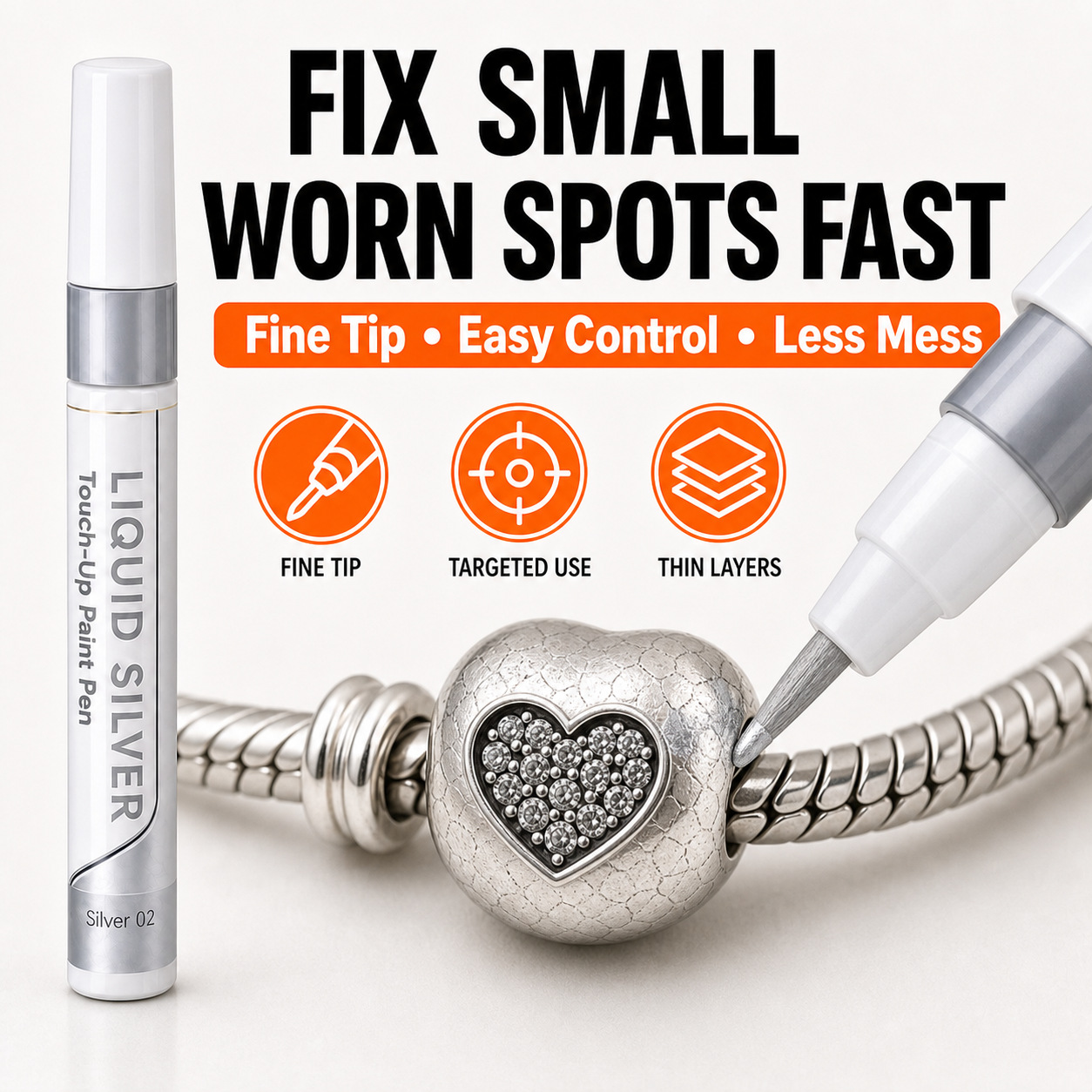 Silver paint pen for metal furniture hardware, scratch cover-up, craft silvering, DIY coloring and repair pen