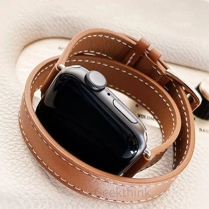Подходит для Apple Watch iwatch9/8/7/6/4 Slim двойное кольцо тонкая талия ремешок из кожи Apple