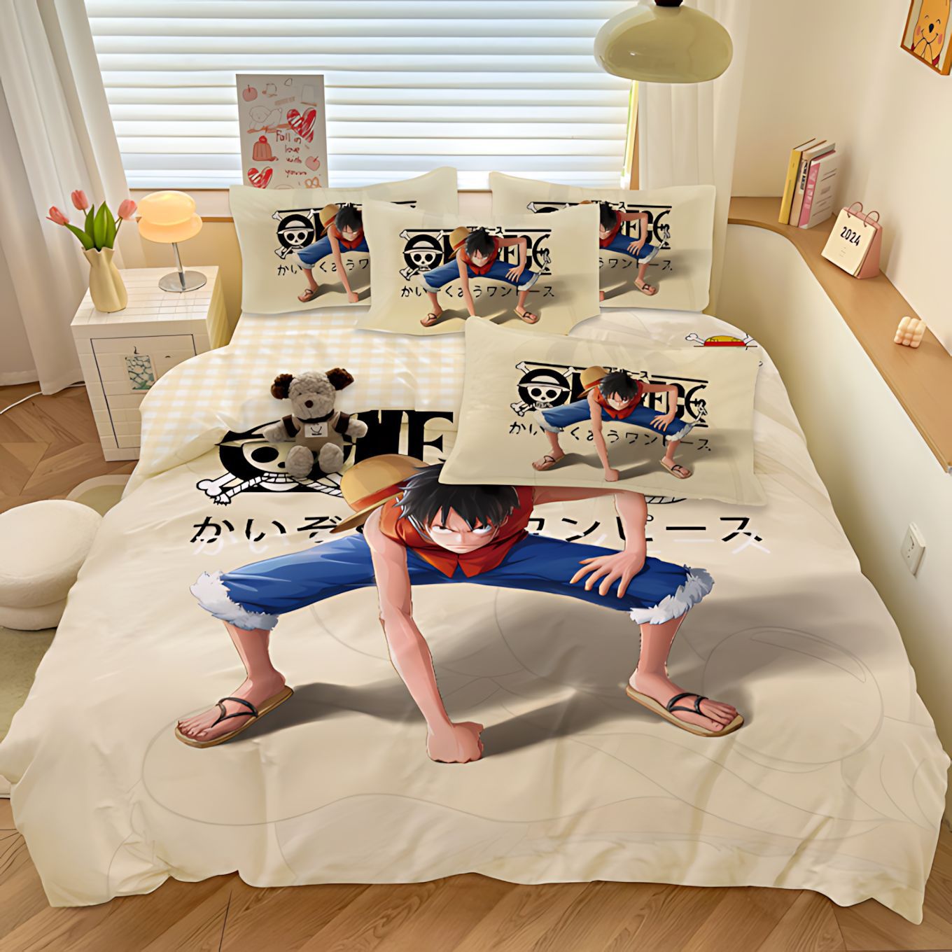 TEMU / JIT Amazon One Piece serie transfronteriza impresa digital 3D edredón kit de ropa de cama