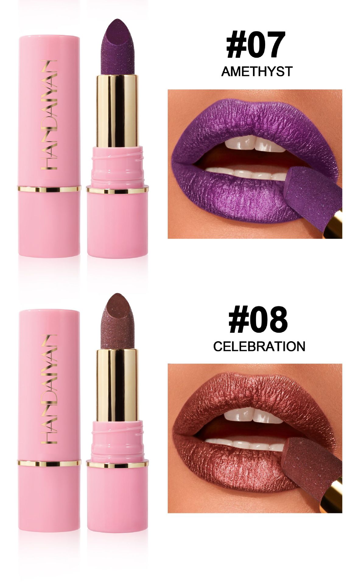 Pearl Lipstick in stock, 8 colors moisturizing and hydrating handaiyan embossed Silk Screen Fine Sparkling Lip gloss, cross-border exclusive lipstick undefined