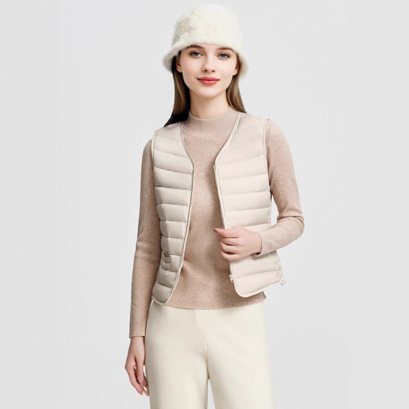 Cross-Border Tiktok Autumn and Winter down Vest for Women, White Goose down Warm Liner Vest, Lightweight Sleeveless Base Layer