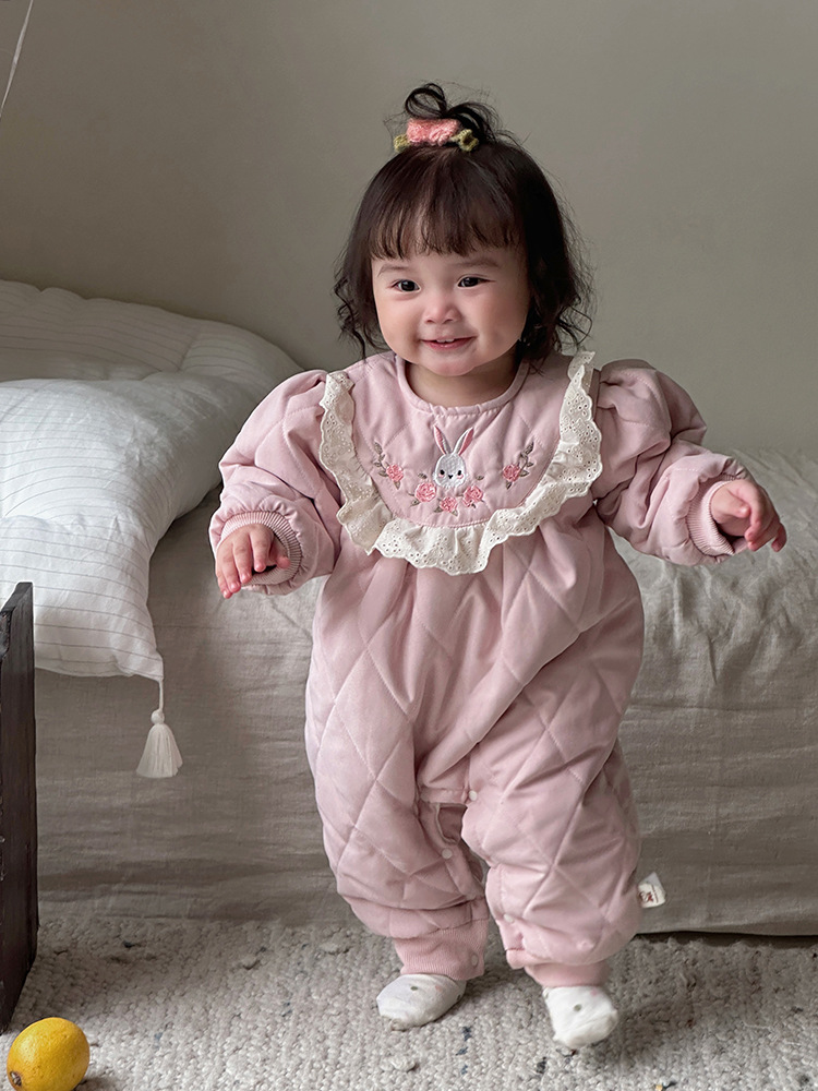 Ropa de bebé Ropa de otoño e invierno Ropa de bebé de una pieza Princesa más algodón acolchado de terciopelo Ropa de algodón súper linda para bebés Ropa de salida de invierno