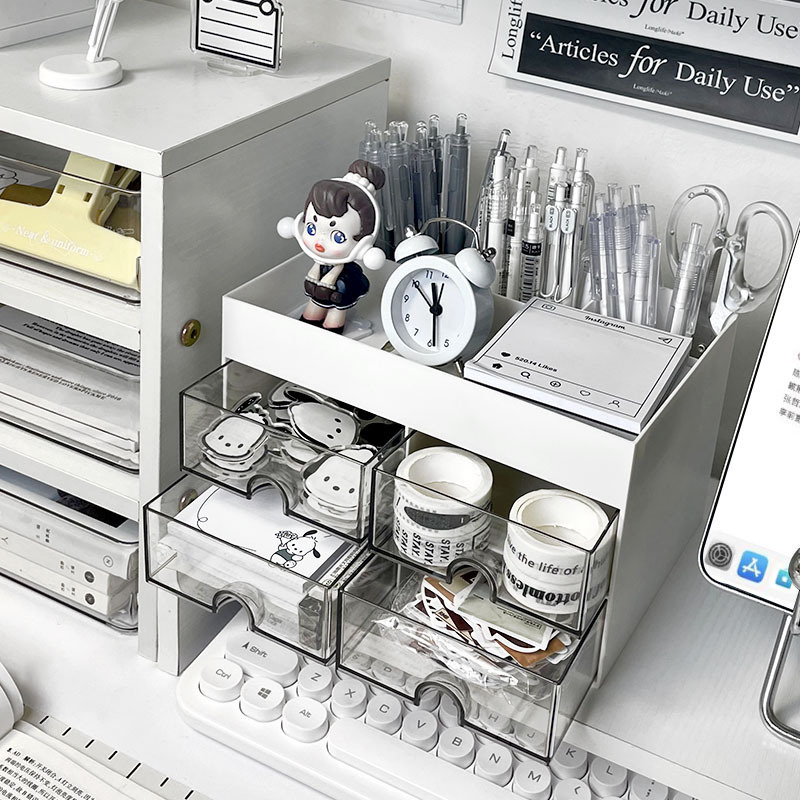 Caja de almacenamiento de portalápices de escritorio de dormitorio de estilo ins Cajón de acrílico Escritorio de estudiante Papelería de oficina Caja transparente