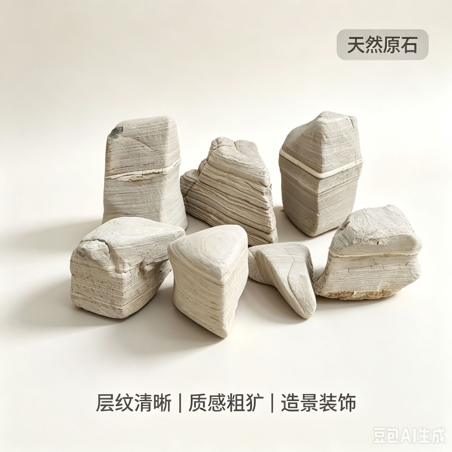 产地直供水纹石白色龟纹石白千层石盆景假山石鱼缸造景石50斤一袋