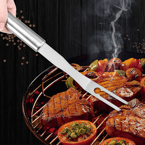 Barbeque fork stainless steel barbecue fork mutton skewers fork wooden handle fork commercial barbecue skewers barbecue tools and supplies