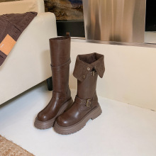 真皮~美拉德棕色马丁靴女2025秋冬新款两穿厚底增高百搭中筒长靴