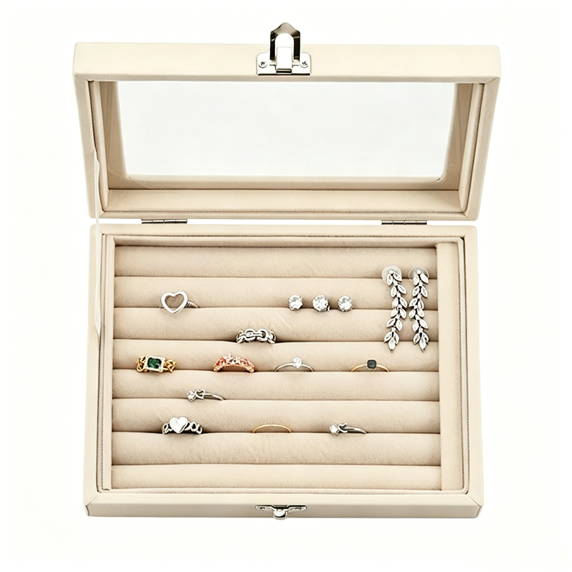 Ventana abierta caja de joyería pendientes collares de clasificación caja de almacenamiento de joyería caja de acabado de joyería casera caja de almacenamiento gris image 15