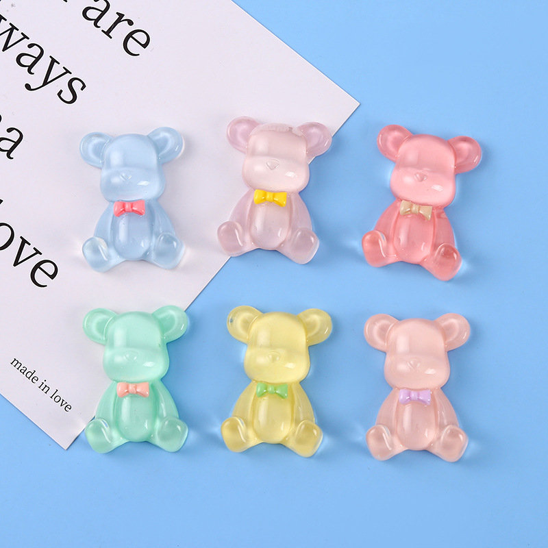 Cartoon Color Ice Penetrant Bear Doll Resin Patch DIY Hair Card Keychain Mobile Phone Case Hair Rope Accessories