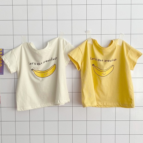 Korean children's clothing 2023 new summer style cotton banana graffiti thin casual round neck children's short-sleeved T-shirt for boys and girls