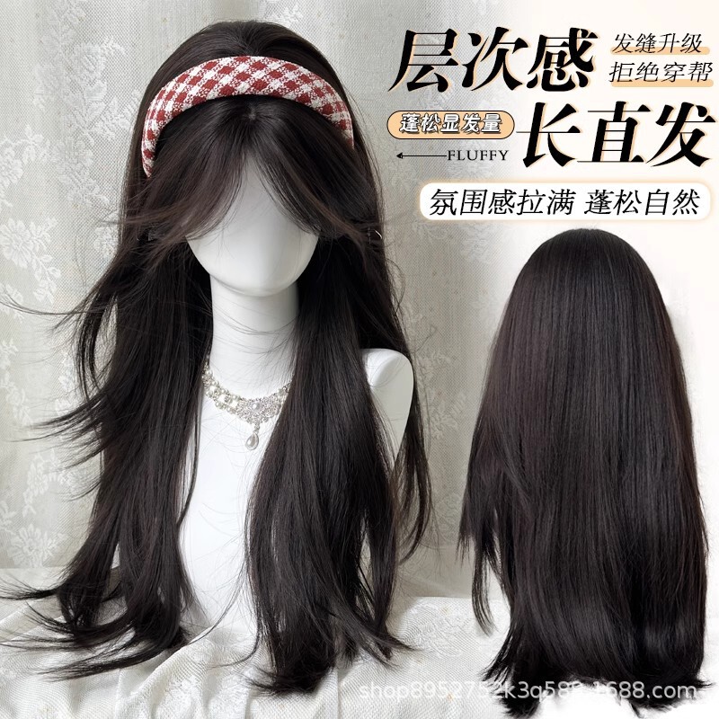 Factory Ready-Made Wig for Women, Long Black Straight Hair, Can Be Styled, Suitable for Daily Wear and Commuting, Makeup Styling, Full Head Wig