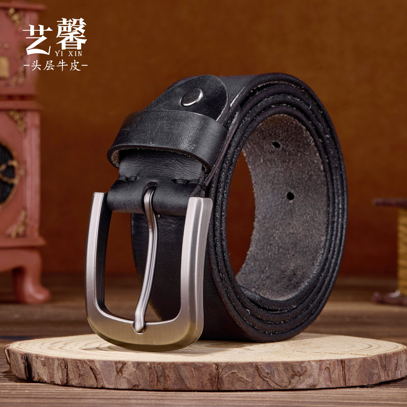 皮带男士真皮复古头层牛皮百搭时尚复古腰带合金加大码厂家直销大
