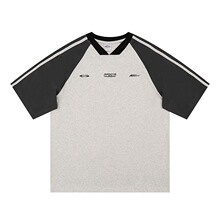 国潮街头条杠撞色拼接字母印花短袖T恤男女款潮牌宽松休闲半袖TEE