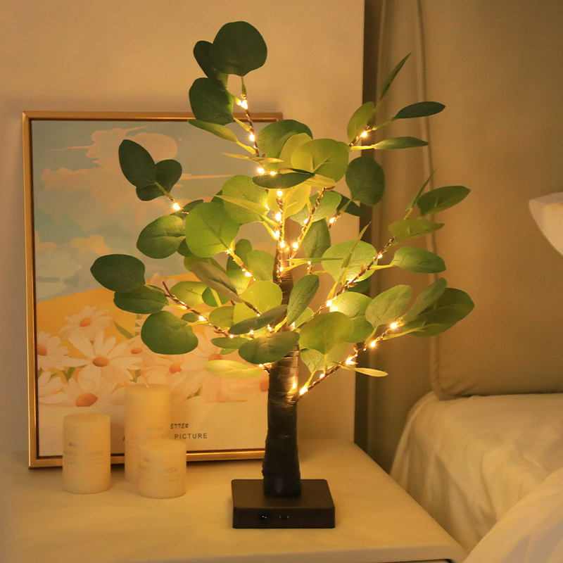 Led Thanksgiving Eucalyptus Leaf Home Decoration Small Table Lamp Christmas Party Scene Layout Landscape Glowing Tree