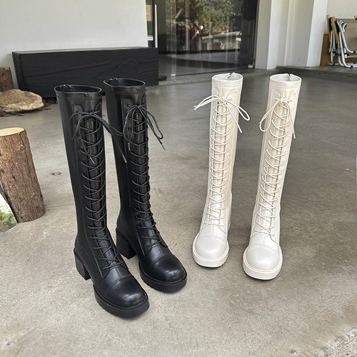 Long boots for women, high heel knight high boots, western cowboy boots, thick heel white boots, elastic slim boots for women