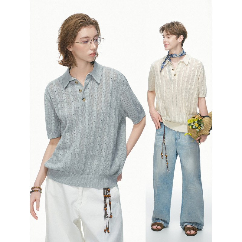 Old Money Style Knitted Short-Sleeved T-Shirt for Men and Women, Summer Half-Sleeved Polo Shirt, Cleanfit Top