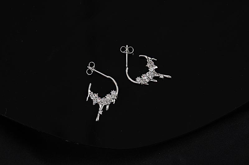 Personality Fashion Trending Silver Lava Zircon Earrings display picture 4