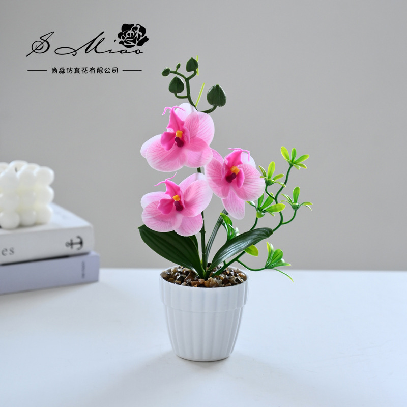 Simulación de flores pequeñas cuatro flores orquídeas mariposa fábrica de bonsai directamente para flores artificiales adornos de decoración interior flores de seda imitación en maceta image 16