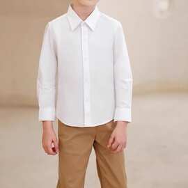 小孩中大儿童纯色修身长袖衬衫春秋季学生演出服翻领百搭白衬衫潮