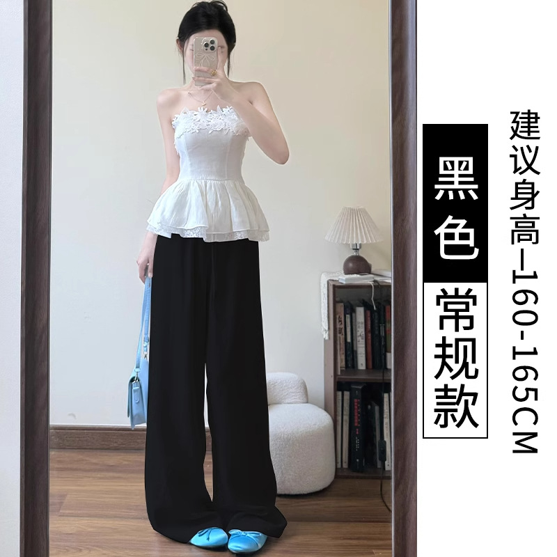 女性のための白い綿とリネンのワイドレッグパンツ夏薄い 2025 新しいアイスシルクルーズ小柄なカジュアル怠惰なフロアモップパンツ