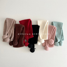 韩国秋冬儿童针织围脖纯色尖角毛球洋气宝宝三角毛线防寒护颈围巾