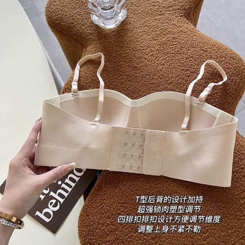 Summer thin strapless non-slip underwear for women to push up small breasts and make them appear bigger, anti-sagging, traceless tube top invisible bra