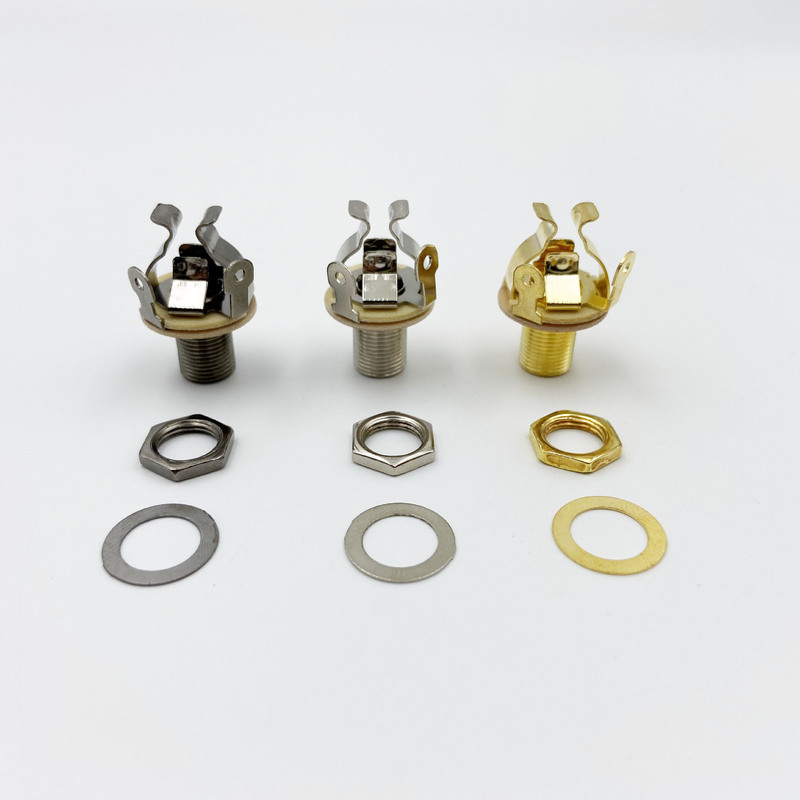 Brass multi-point pickup mono bass guitar jack output socket interface in gold, silver, and black Brass multi-point pickup mono bass guitar jack output socket interface in gold, silver, and black