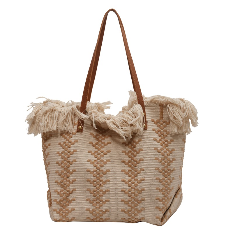 Bolso tejido borla de punto para mujer 2023 nuevo diseño de nicho Bolso de mano de moda contraste color bolsa de hombro de gran capacidad