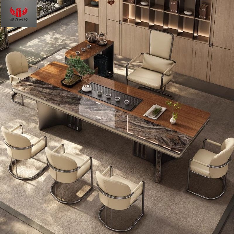Nueva mesa de té de estilo chino de kung fu, mesa de té de oficina, combinación de mesa de té de roca de lujo, mesa de té de piedra de lujo ligera y moderna.