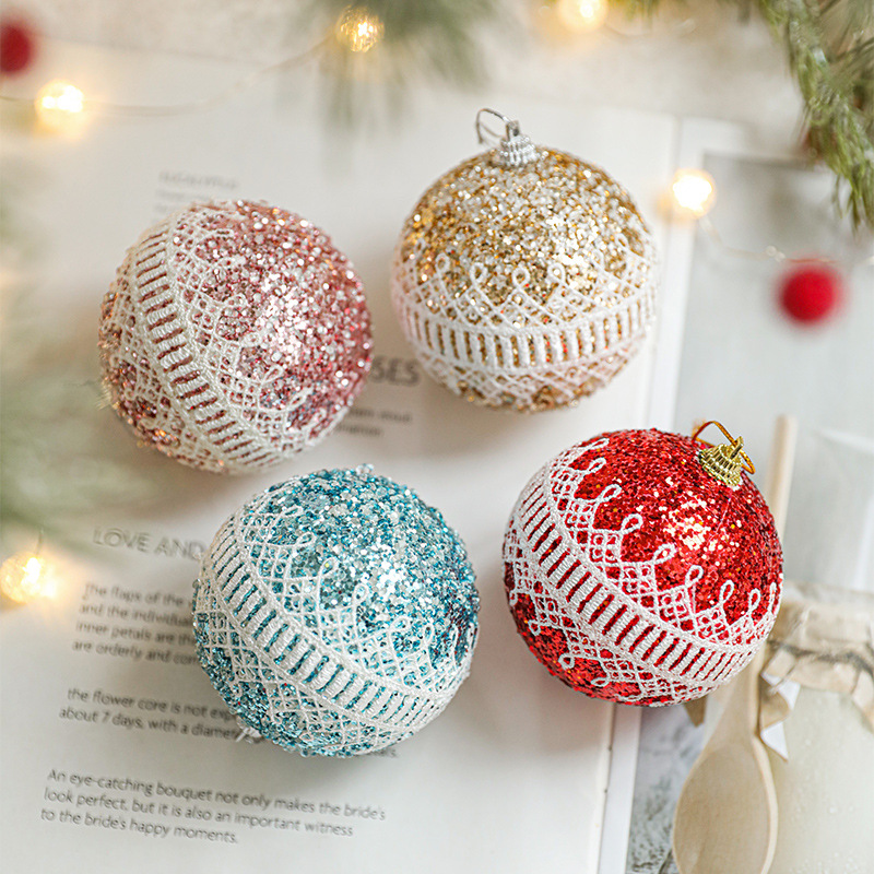 Bola de espuma de Navidad de 8CM cuadrícula de encaje bola de polvo de oro colgante de árbol de Navidad colgante bola de decoración