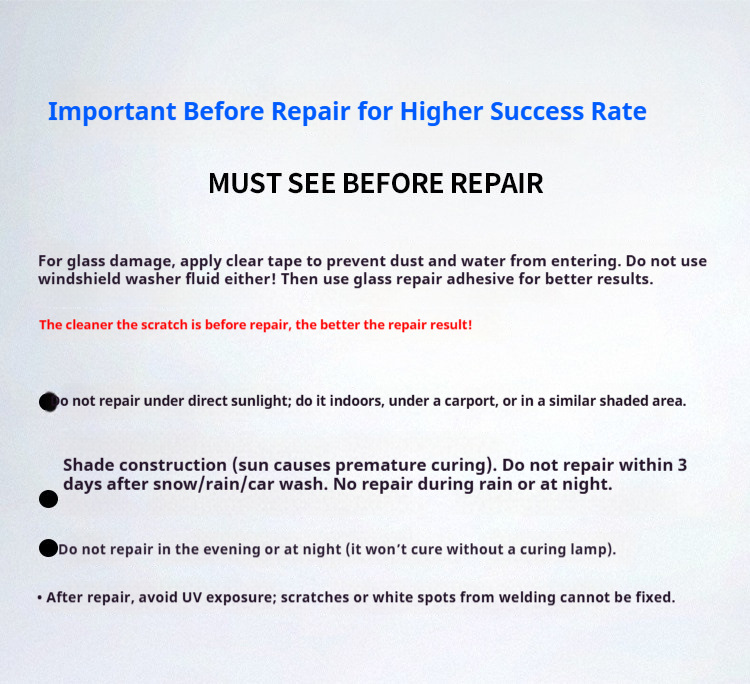 Car glass repair fluid, window crack filling adhesive, self-repairing liquid for front windshield cracks, resin glue