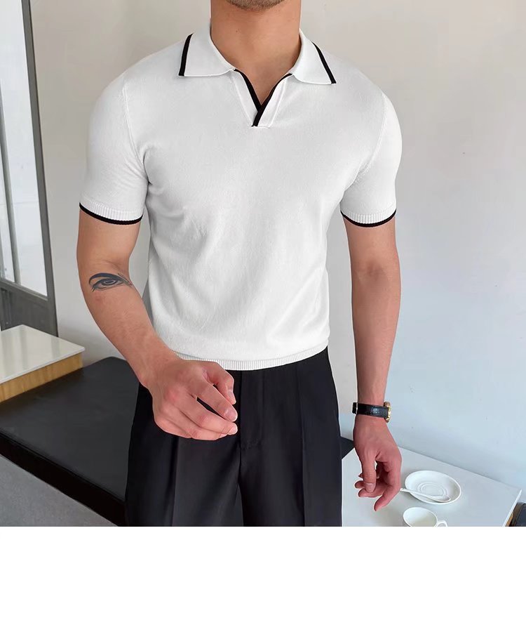 Men's Stripe Patchwork Polo Shirt Men's Clothing display picture 2