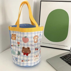 かわいいイラストバケツポータブル韓国風ガールハートママランチバッグ仕事用小さなバッグ子供っぽい落書きキャンバスバッグ