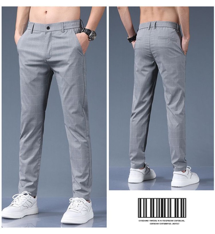 Men's Straight Leg Trousers, Premium Checkered Pattern Business Casual Pants For Spring Summer_viptrois.com