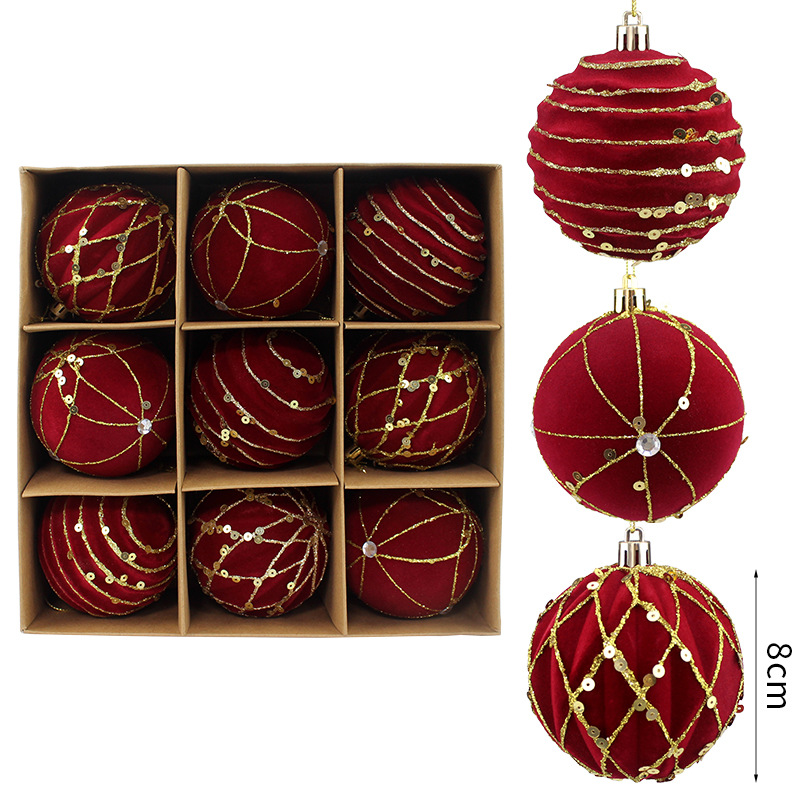 Bolas de Navidad flocado bolas de Navidad bolas de decoración de Navidad 8cm bolas de Navidad decoración de árbol de Navidad colgante decoración de Navidad