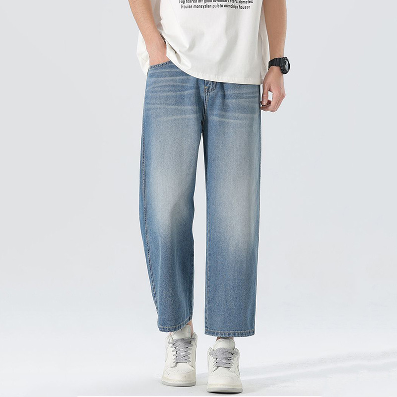 Shanggu Men's Wear Summer New American Style Jeans Trendy Brand Loose Straight Men's Thin Casual Nine-Point Pants