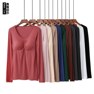 Modal Cotton Thin Base Shirt with Chest Pad One-piece Long-sleeved Single-piece Top for Women