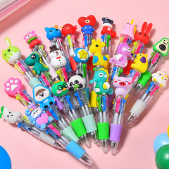 Cute cartoon mini four-color gel pen, silicone short pen, easy to carry, four-color pen for students, multi-color ballpoint pen
